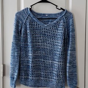 Blue / white throughout V neck crochet  see through front xl